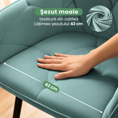 Set 2 scaune dining tapitate din catifea Diamante, 55x58x83 cm, maxim 120 kg, turcoaz [10]