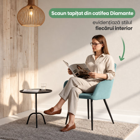 Set 2 scaune dining tapitate din catifea Diamante, 55x58x83 cm, maxim 120 kg, turcoaz [8]