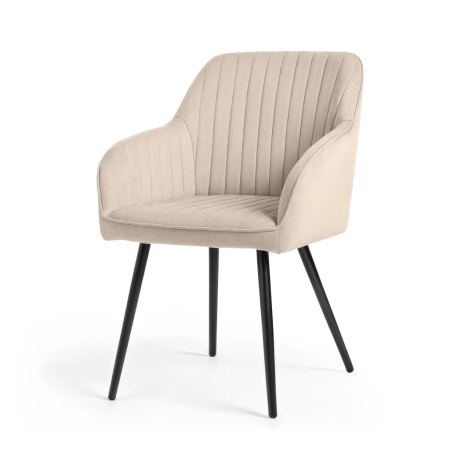 Set 2 scaune dining tapitate din velur Florence, 55x58x82 cm, maxim 120 kg, bej [1]