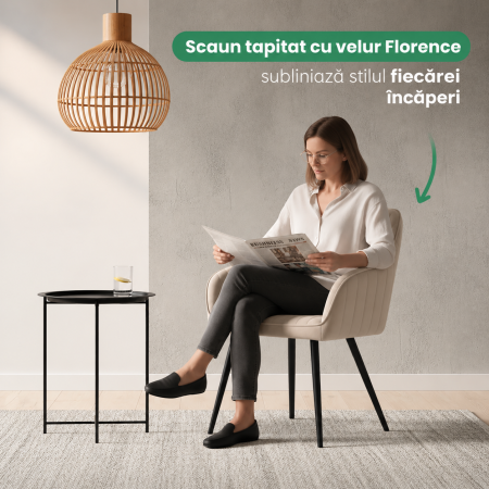 Set 2 scaune dining tapitate din velur Florence, 55x58x82 cm, maxim 120 kg, bej [6]