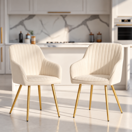 Set 2 scaune dining tapitate din velur Florence, 55x58x82 cm, maxim 120 kg, crem [4]