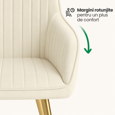 Set 2 scaune dining tapitate din velur Florence, 55x58x82 cm, maxim 120 kg, crem [2]