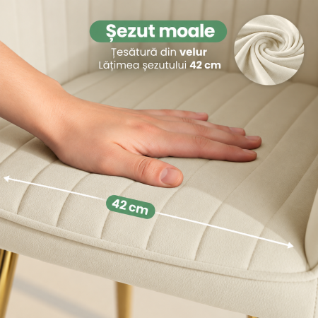 Set 2 scaune dining tapitate din velur Florence, 55x58x82 cm, maxim 120 kg, crem [6]