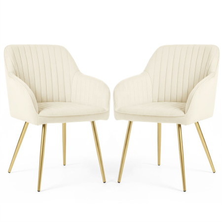 Bucatarie - Set 2 scaune dining tapitate din velur Florence, 55x58x82 cm, maxim 120 kg, crem
