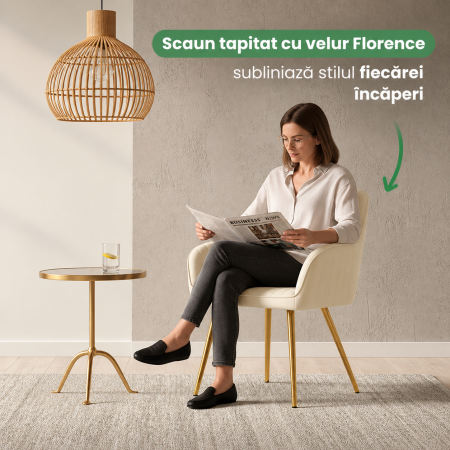 Set 2 scaune dining tapitate din velur Florence, 55x58x82 cm, maxim 120 kg, crem [8]