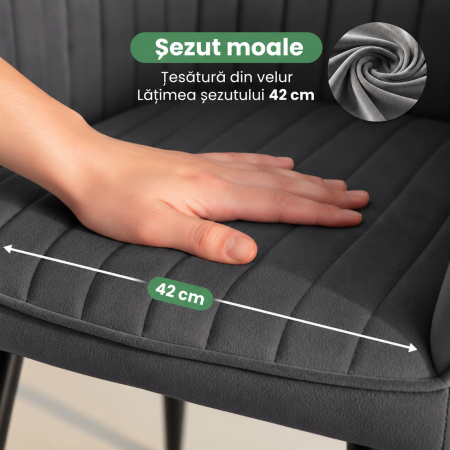 Set 2 scaune dining tapitate din velur Florence, 55x58x82 cm, maxim 120 kg, gri grafit [6]