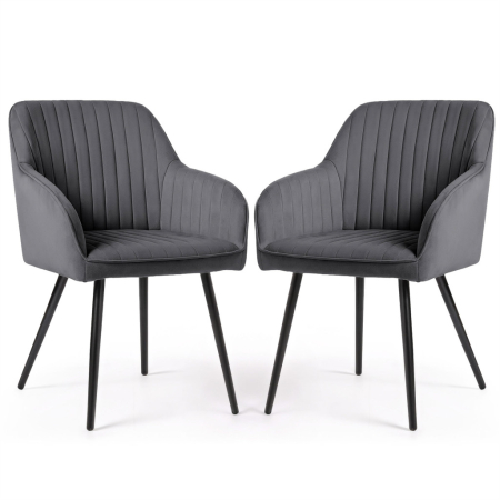 Bucatarie - Set 2 scaune dining tapitate din velur Florence, 55x58x82 cm, maxim 120 kg, gri grafit