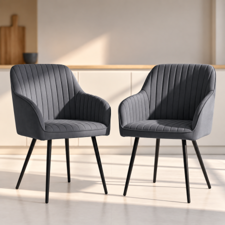 Set 2 scaune dining tapitate din velur Florence, 55x58x82 cm, maxim 120 kg, gri grafit [4]