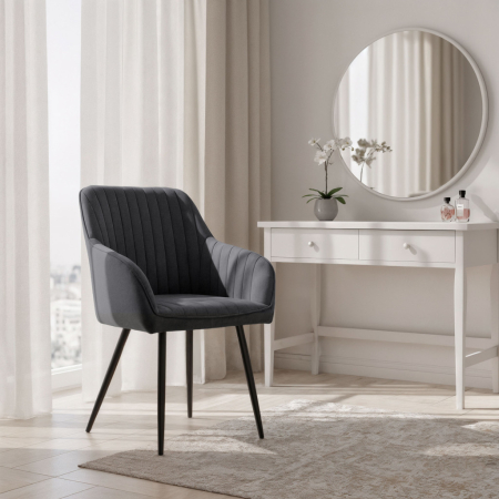 Set 2 scaune dining tapitate din velur Florence, 55x58x82 cm, maxim 120 kg, gri grafit [11]