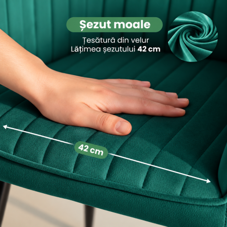 Set 2 scaune dining tapitate din velur Florence, 55x58x82 cm, maxim 120 kg, verde [6]