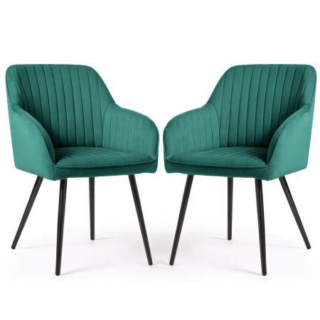 Bucatarie - Set 2 scaune dining tapitate din velur Florence, 55x58x82 cm, maxim 120 kg, verde