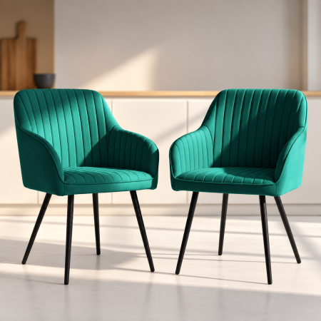 Set 2 scaune dining tapitate din velur Florence, 55x58x82 cm, maxim 120 kg, verde [4]