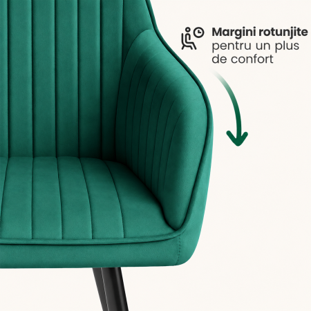 Set 2 scaune dining tapitate din velur Florence, 55x58x82 cm, maxim 120 kg, verde [10]