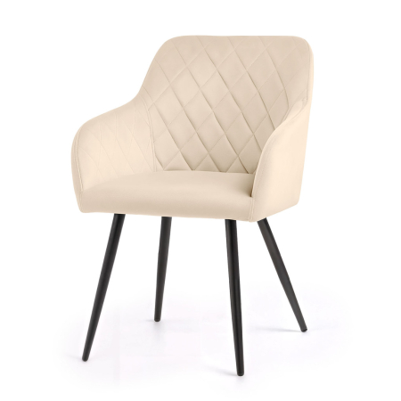 Set 2 scaune dining tapitate Velto, catifea, matlasate cu romburi, 52x58x82 cm, maxim 120 kg, bej [1]