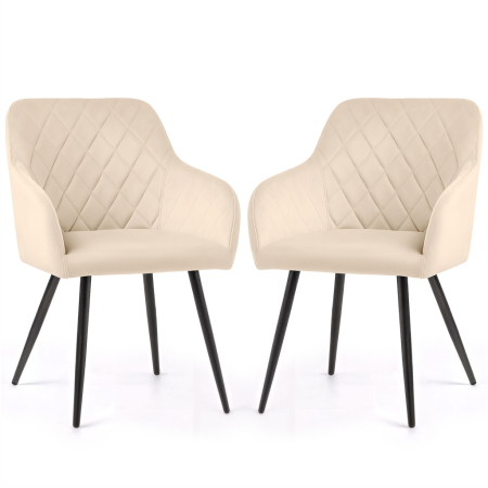 Scaune bucatarie & living - Set 2 scaune dining tapitate Velto, catifea, matlasate cu romburi, 52x58x82 cm, maxim 120 kg, bej