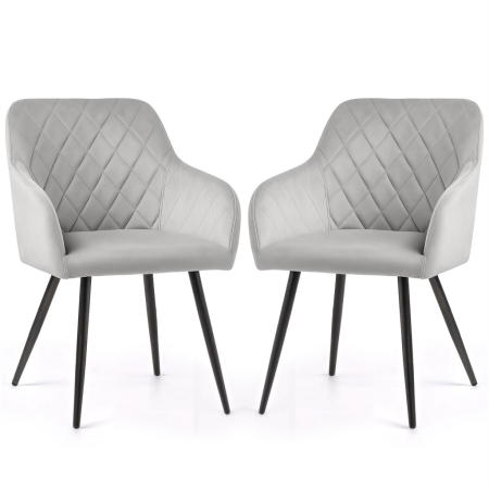Scaune bucatarie & living - Set 2 scaune dining tapitate Velto, catifea, matlasate cu romburi, 52x58x82 cm, maxim 120 kg, gri