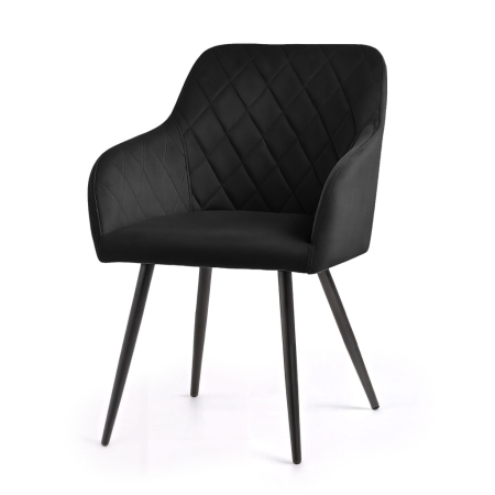 Set 2 scaune dining tapitate Velto, catifea, matlasate cu romburi, 52x58x82 cm, maxim 120 kg, negru [1]