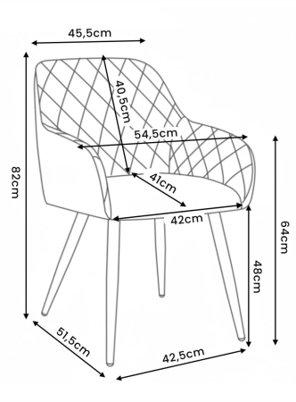 Set 2 scaune dining tapitate Velto, catifea, matlasate cu romburi, 52x58x82 cm, maxim 120 kg, negru [11]