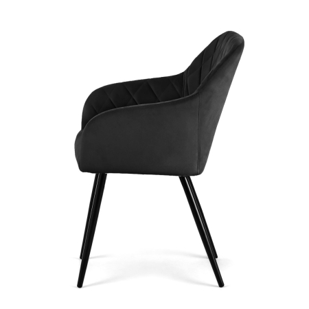 Set 2 scaune dining tapitate Velto, catifea, matlasate cu romburi, 52x58x82 cm, maxim 120 kg, negru [3]