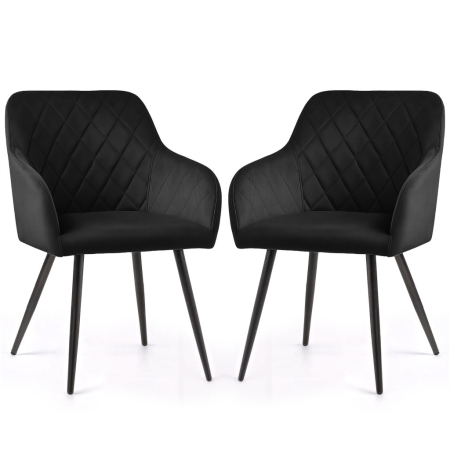 Scaune bucatarie & living - Set 2 scaune dining tapitate Velto, catifea, matlasate cu romburi, 52x58x82 cm, maxim 120 kg, negru