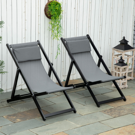  Set 2 Scaune Fotoliu Sezlong pentru Exterior, Pliabile si Rabatabile, din Aluminiu, Gri, 96.5 x 58 x 91.5cm [1]