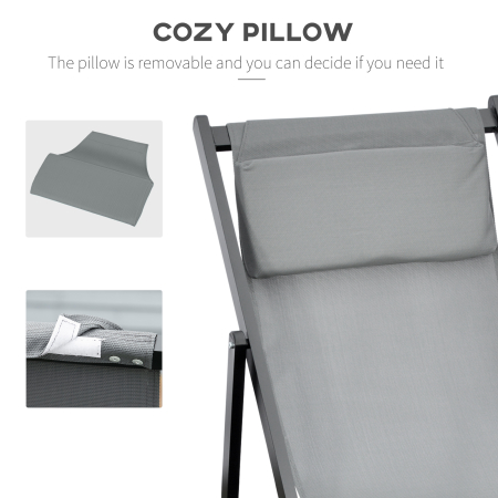  Set 2 Scaune Fotoliu Sezlong pentru Exterior, Pliabile si Rabatabile, din Aluminiu, Gri, 96.5 x 58 x 91.5cm [6]