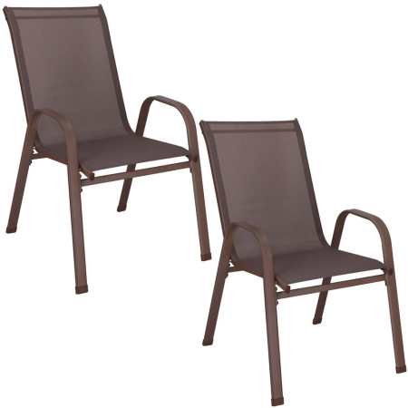 Gradina & balcon - Set 2 scaune gradina, cadru metalic, textilene, maxim 120 kg, 92x53x72 cm, maro