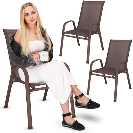 Set 2 scaune gradina, cadru metalic, textilene, maxim 120 kg, 92x53x72 cm, maro [8]