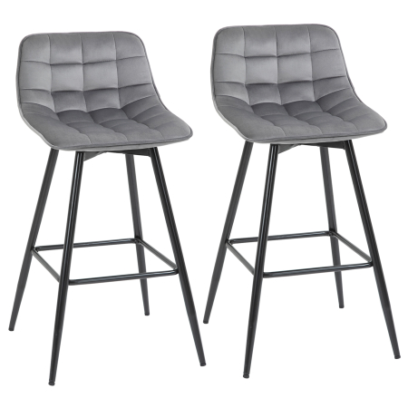 Scaune bucatarie & living -  Set 2 Scaune inalte in Stil Nordic cu Spatar si Suport pentru Picioare, 45x47x88 cm, Gri