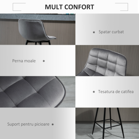  Set 2 Scaune inalte in Stil Nordic cu Spatar si Suport pentru Picioare, 45x47x88 cm, Gri [4]