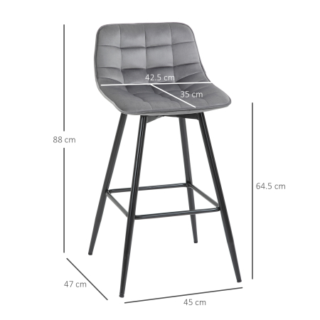  Set 2 Scaune inalte in Stil Nordic cu Spatar si Suport pentru Picioare, 45x47x88 cm, Gri [2]