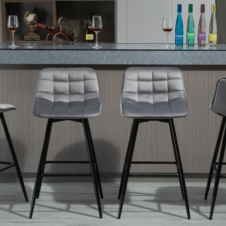  Set 2 Scaune inalte in Stil Nordic cu Spatar si Suport pentru Picioare, 45x47x88 cm, Gri [1]
