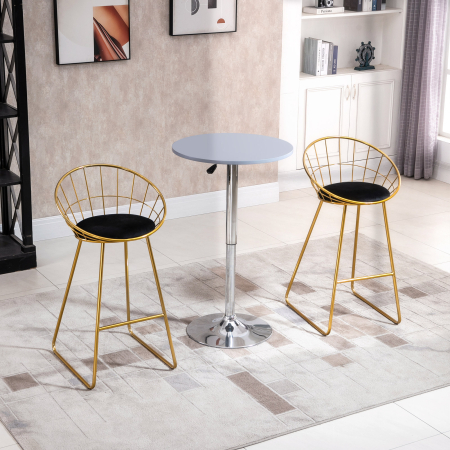  Set 2 Scaune Inalte, Suport pentru picioare, Perna de catifea, Poliester/Metal, 52.5x47x97cm, Negru/Auriu [1]