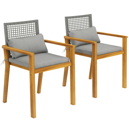 Mobilier gradina si terasa -  Set 2 Scaune Lemn Acacia cu Perne si Perne Decorative, Natural.
