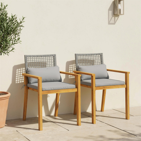  Set 2 Scaune Lemn Acacia cu Perne si Perne Decorative, Natural. [1]