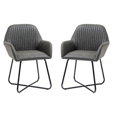 Scaune bucatarie & living -  Set 2 scaune moderne pentru sufragerie, tapiterie din imitatie de piele gri, cadru stabil, design elegant, 60x56.5x85cm