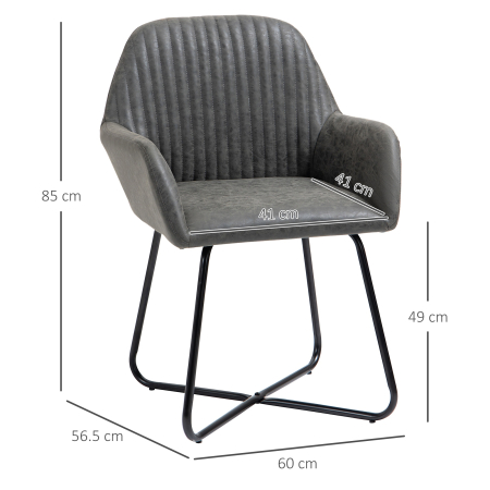  Set 2 scaune moderne pentru sufragerie, tapiterie din imitatie de piele gri, cadru stabil, design elegant, 60x56.5x85cm [2]