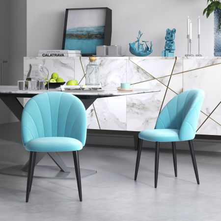  Set 2 scaune pentru camera de zi si sufragerie tapitate, cu design nordic si ergonomic, din metal si tapiterie cu efect de catifea verde deschis, 52x54x79 cm [1]