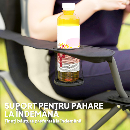  Set 2 Scaune Pliabile de Camping cu Suport Pahar si Genti Crem [5]