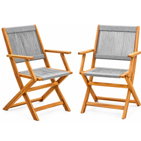 Gradina & balcon - Set 2 scaune pliabile de gradina Sydney, cadru din lemn de salcam si sezut cu spatar din franghie paracord pentru confort si ventilatie, depozitare co