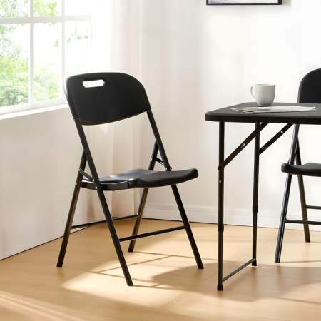 Set 2 scaune pliante 44x58x83 cm, structura metal si sezut HDPE, pliabile si usoare, negru [2]