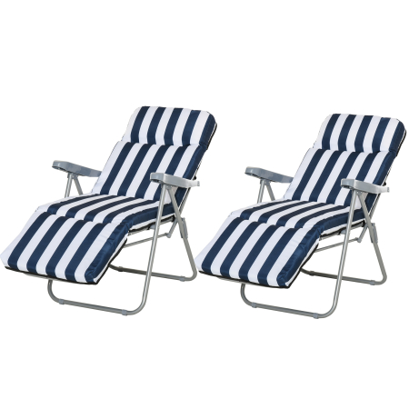 Gradina & balcon -  Set 2 Scaune sezlong de Gradina, cu Captuseala cu Brate Reclinabile, alb si albastru