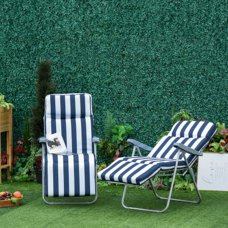  Set 2 Scaune sezlong de Gradina, cu Captuseala cu Brate Reclinabile, alb si albastru [1]