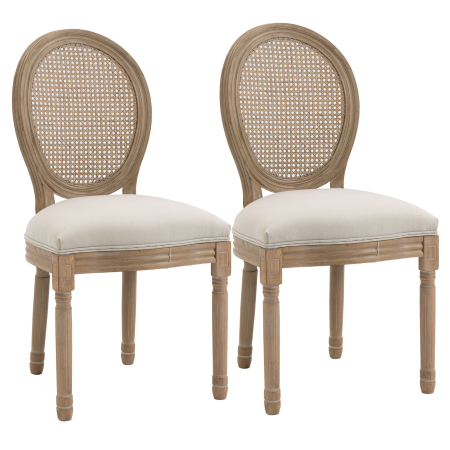 Scaune bucatarie & living -  Set 2 Scaune Sufragerie Vintage cu Spatar Perforat 49x56x96cm Alb crem