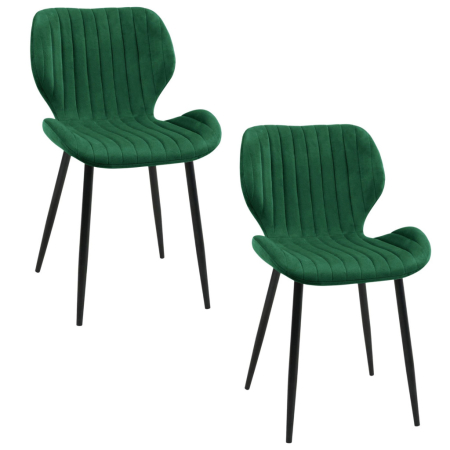 Mobila bucatarie - Set 2 scaune tapitate, din velur, picioare metalice, maxim 125 kg, 44x52x77 cm, verde