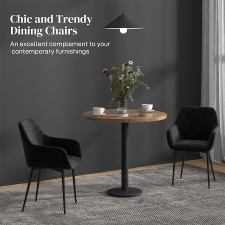  Set 2 Scaune Tapitate in Stil Nordic cu Brate si Picioare din Otel pentru Sufragerie, 54x57x80 cm, Negru [3]