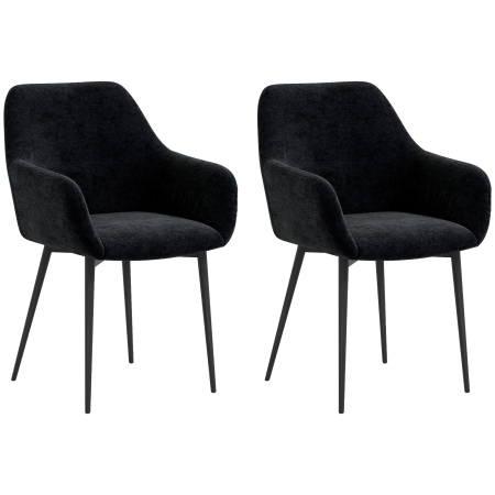 Mobila bucatarie -  Set 2 Scaune Tapitate in Stil Nordic cu Brate si Picioare din Otel pentru Sufragerie, 54x57x80 cm, Negru