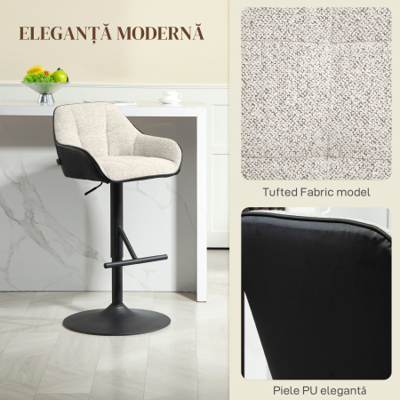  Set 2 Scaune Tapitate Reglabile pe inaltime cu Spatar si Brate, 52,5x53x86,5-108 cm, Negru si Gri Deschis [3]