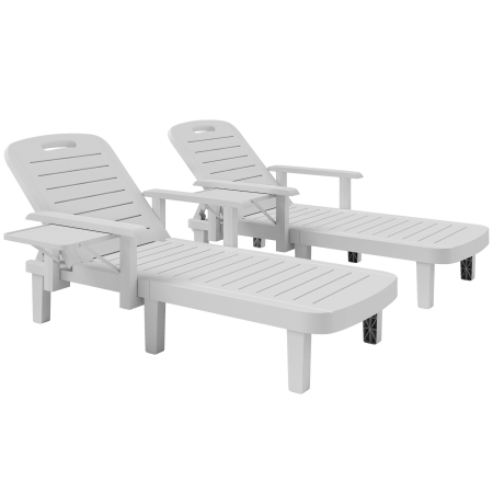 Gradina & balcon -  Set 2 sezlonguri cu Spatar Reglabil in 5 Pozitii, Masuta si Brate Ergonomice, 79x158x88 cm, Alb