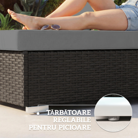  Set 2 sezlonguri de Gradina din Ratan cu Masuta Laterala si Spatar Reglabil, 184x60x22 cm, Gri inchis [7]
